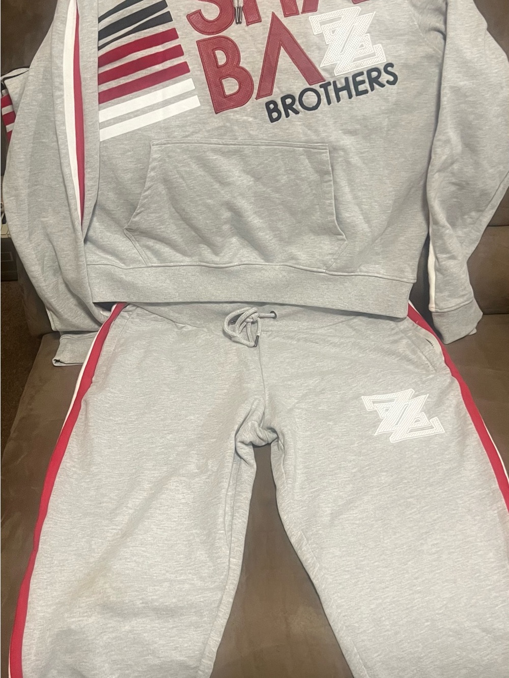 Brother Light Gray Jogger Sweatpants with Red Side Stripes